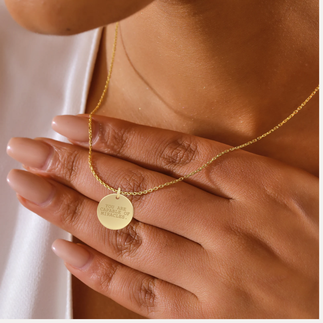 You Are Worthy 18k Gold Vermeil Disc Pendant Necklace