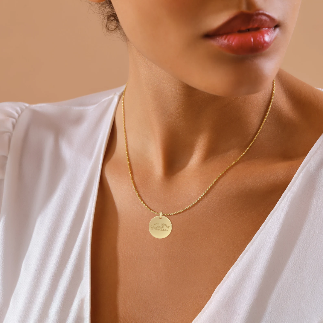 You Are Worthy 18k Gold Vermeil Disc Pendant Necklace