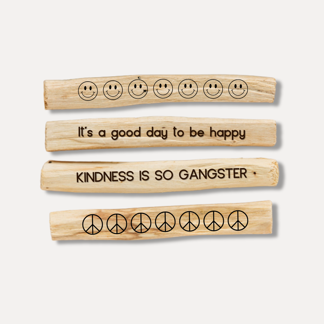 Kindness & Peace: A Four Pack of Engraved Palo Santo