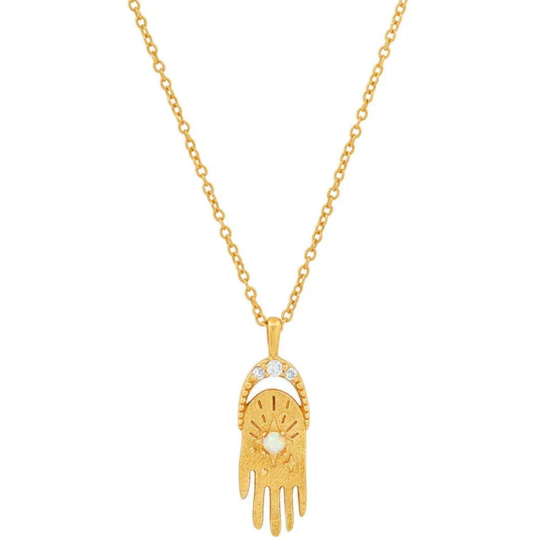 18K Gold Rhinestone Hamsa Hand Necklace