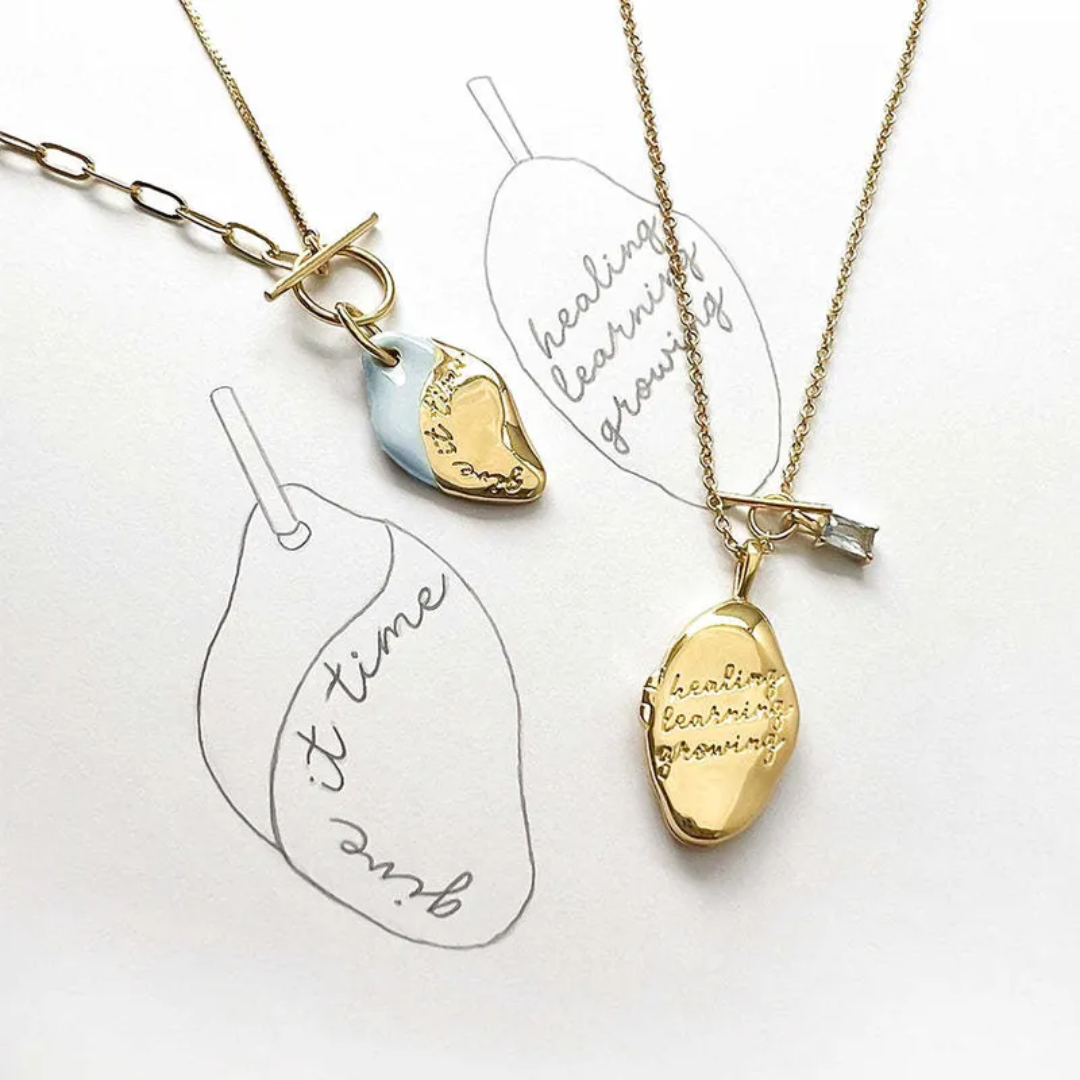 18K Gold "Healing, Learning, Growing" Engraved Locket Necklace