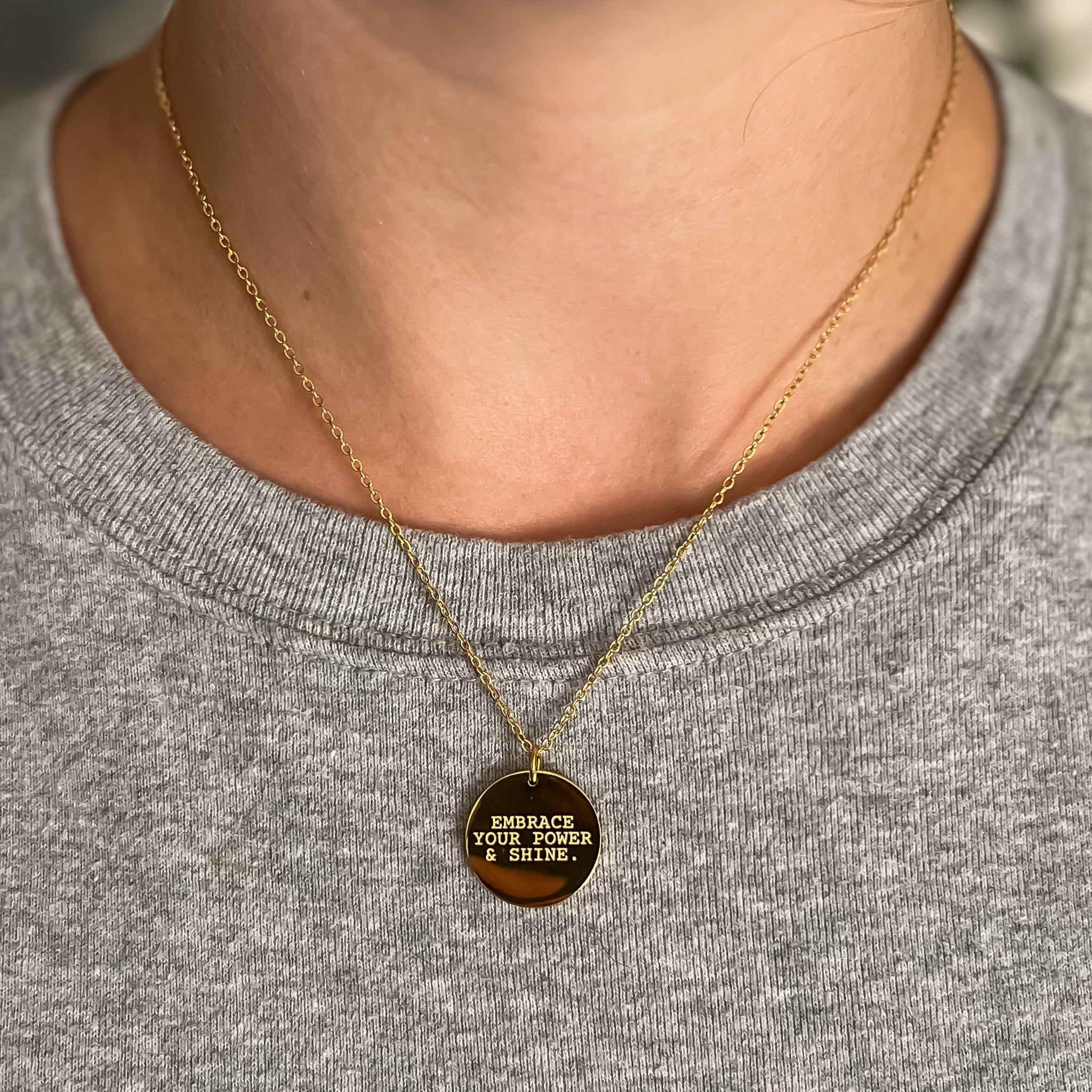 Embrace Your Power 18k Gold Filled Disc Pendant Necklace