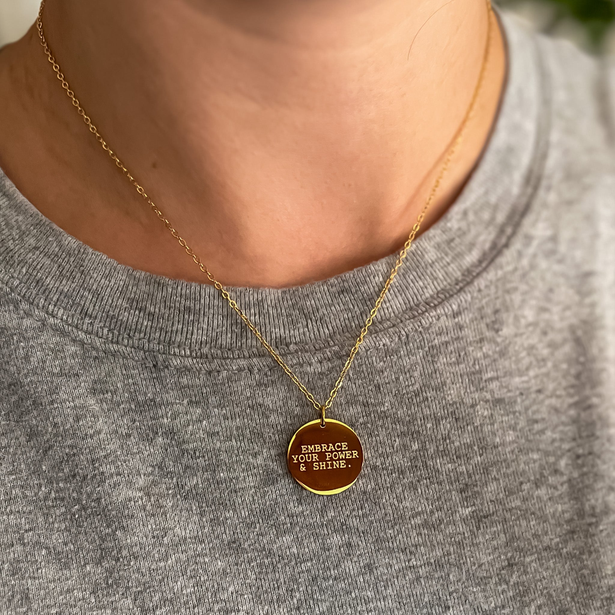 Embrace Your Power 18k Gold Filled Disc Pendant Necklace