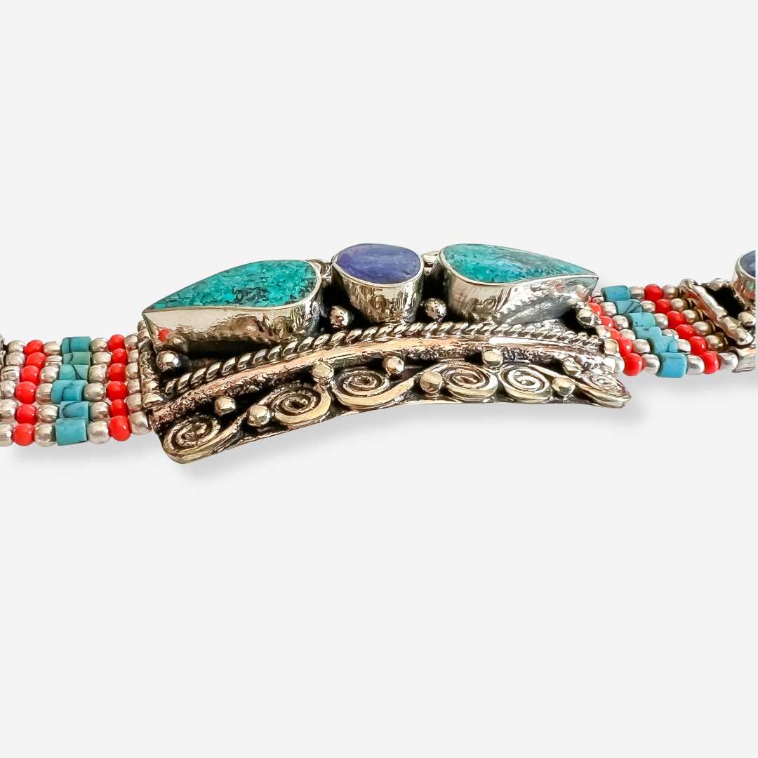 Lapis Lazuli & Turquoise Silver - Hand Beaded Bracelet