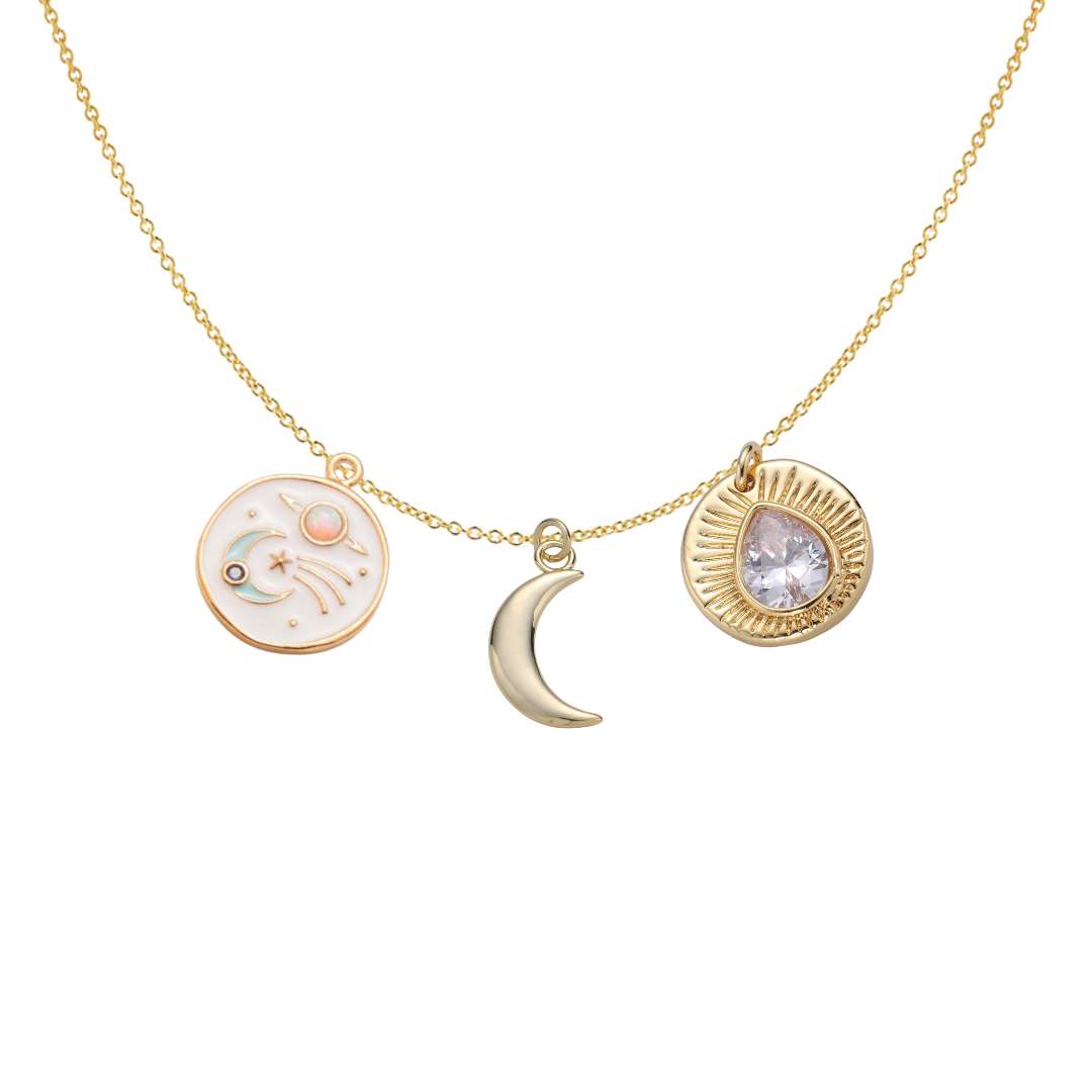 Photo of a celestial interchangeable three charm necklace