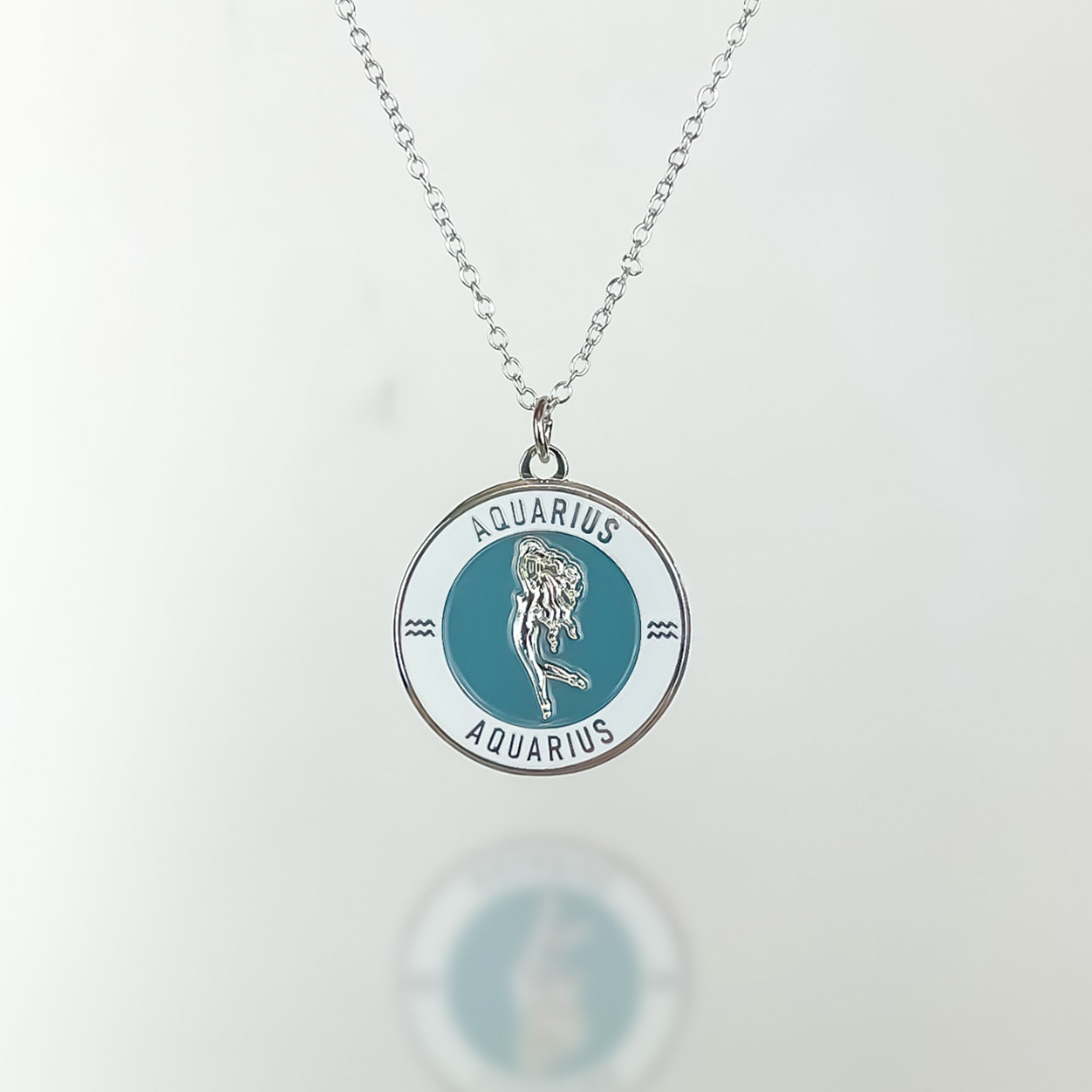 Sterling Silver "Aquarius" Enamel Zodiac Pendant Necklace