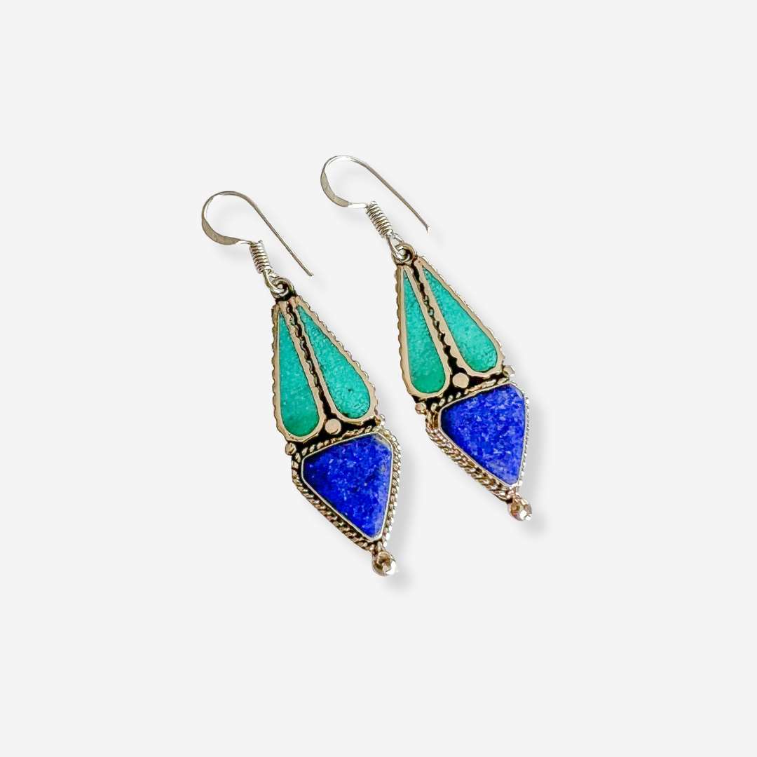 Lapis Lazuli & Turquoise Inlay Silver Earrings