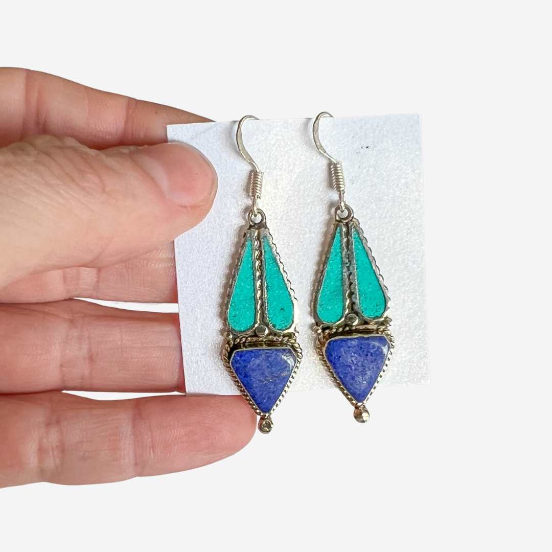 Lapis Lazuli & Turquoise Inlay Silver Earrings