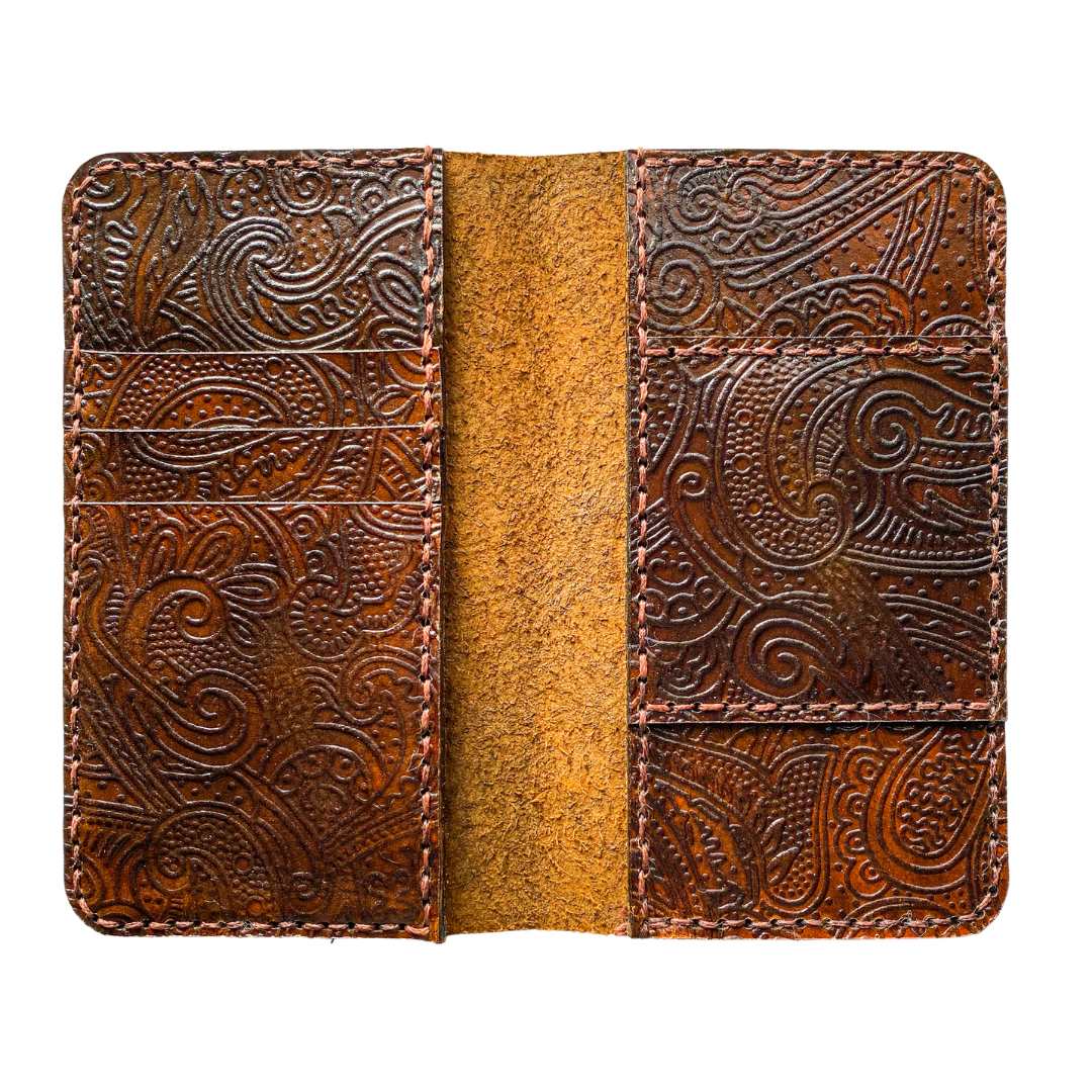 Paisley Embossed Leather Wallet With Phone Magnet