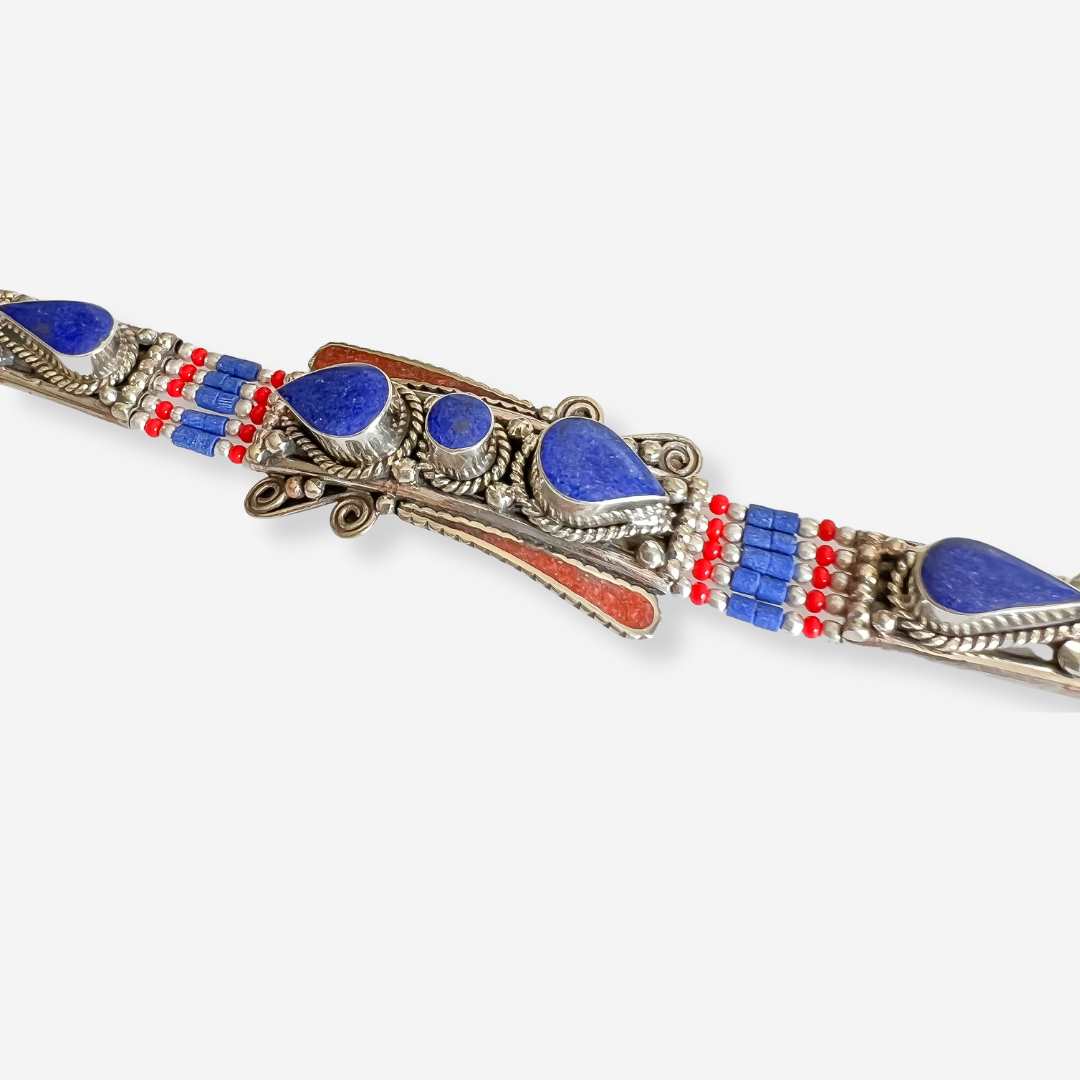 Lapis Lazuli & Carnelian Inlay - Hand Beaded Bracelet
