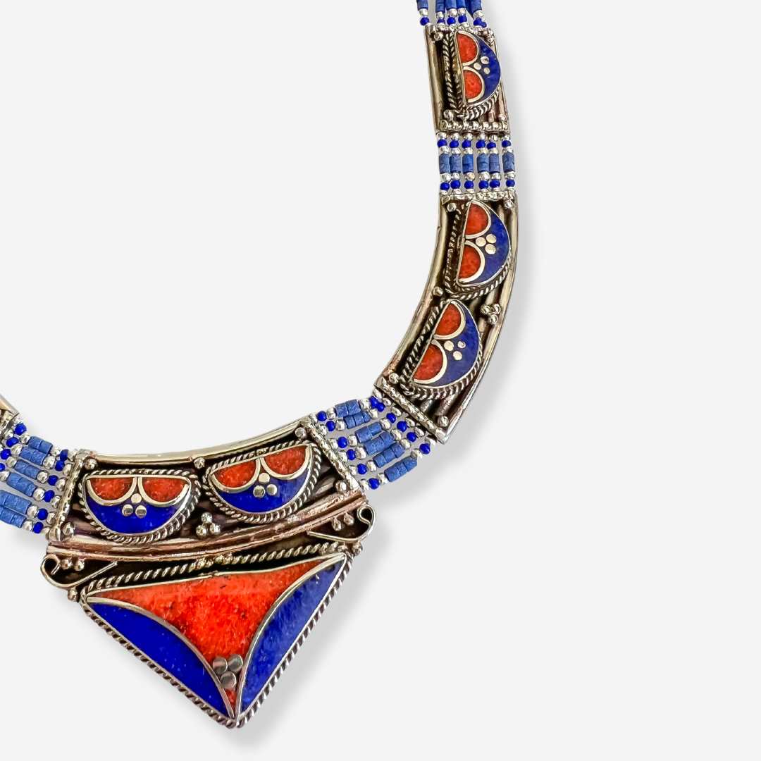 Lapis Lazuli & Carnelian Inlay - Hand Beaded Necklace