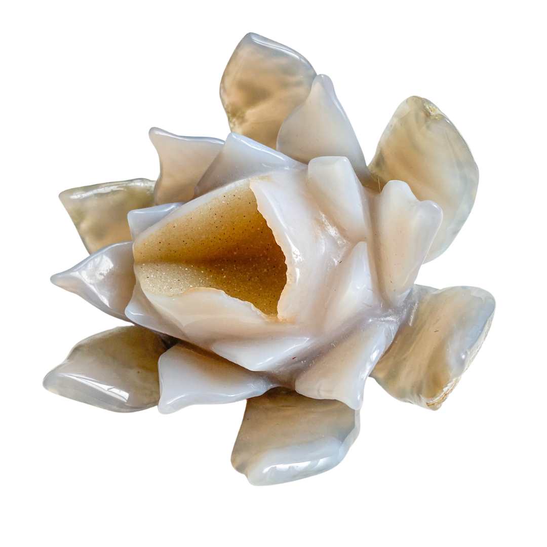 Druzy Agate Lotus Crystal Sculpture