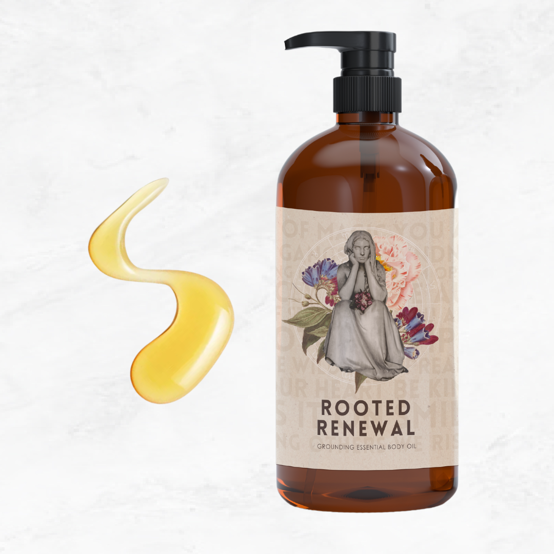 Rooted Renewal Grounding Essential Body Oil product image with oil swatch