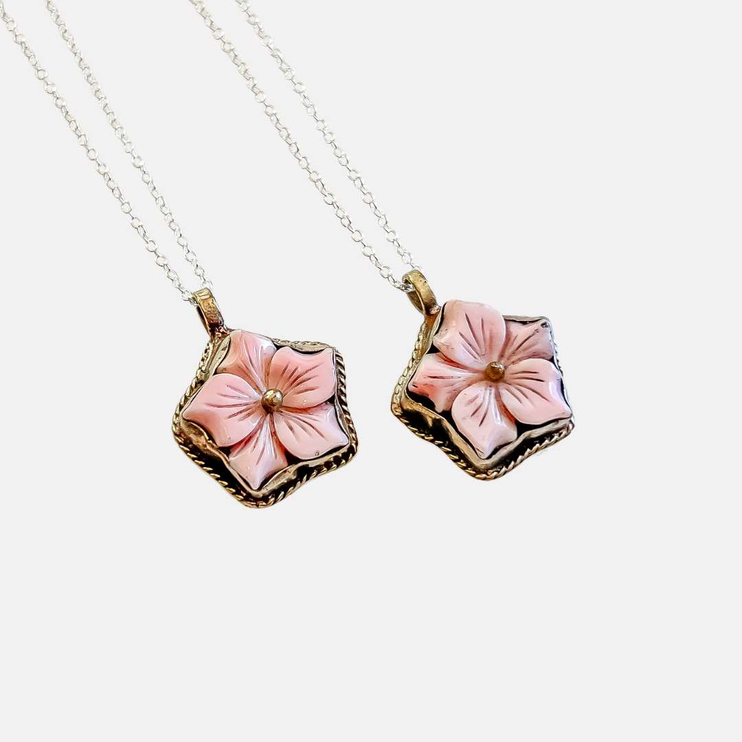 Pink Opal Flower Sterling Silver Necklace