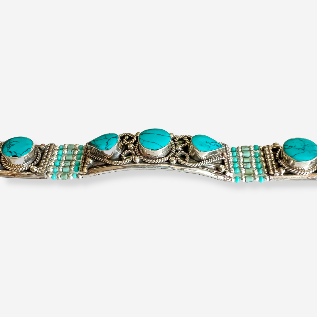 Turquoise & Silver - Hand Beaded Bracelet