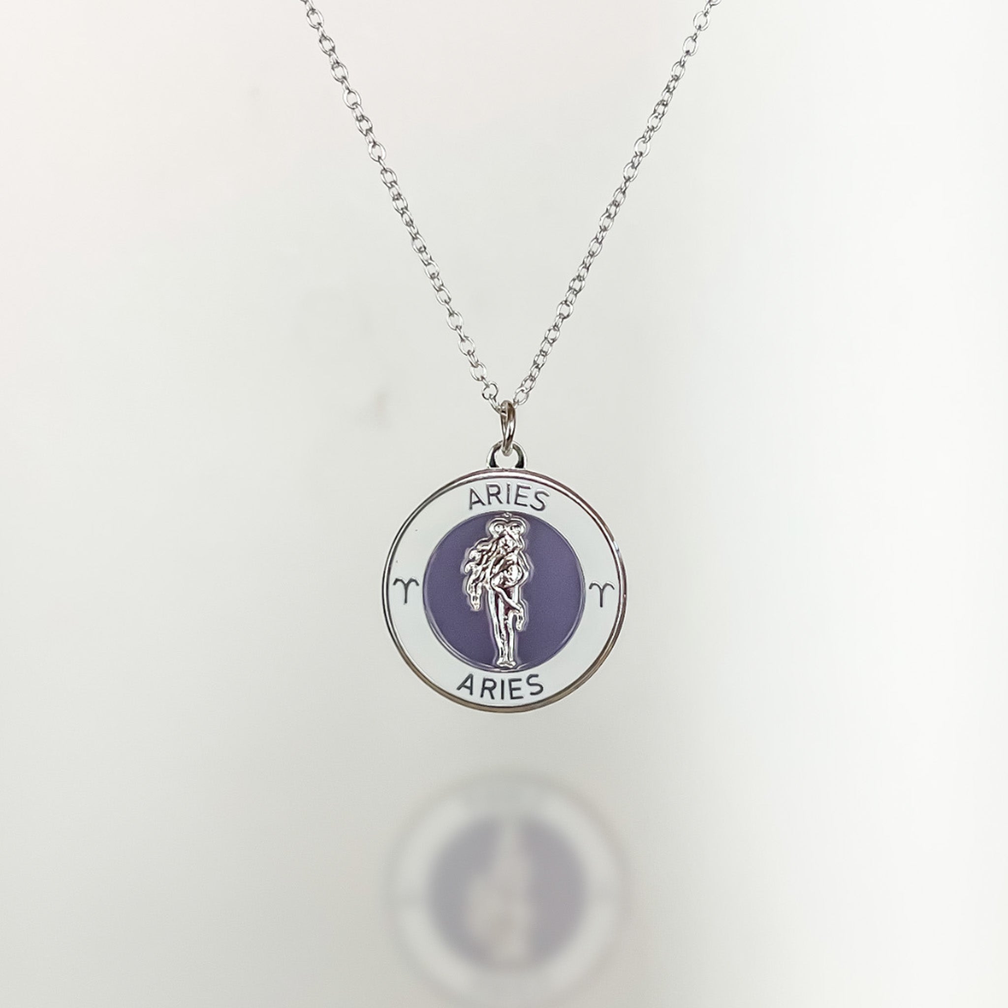 Sterling Silver "Aries" Enamel Zodiac Pendant Necklace