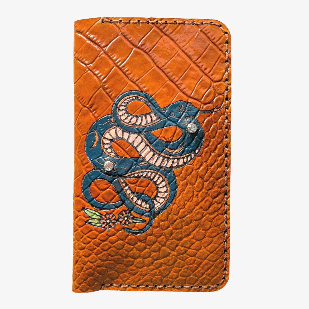 Hand Painted Leather Wallet With Phone Magnet