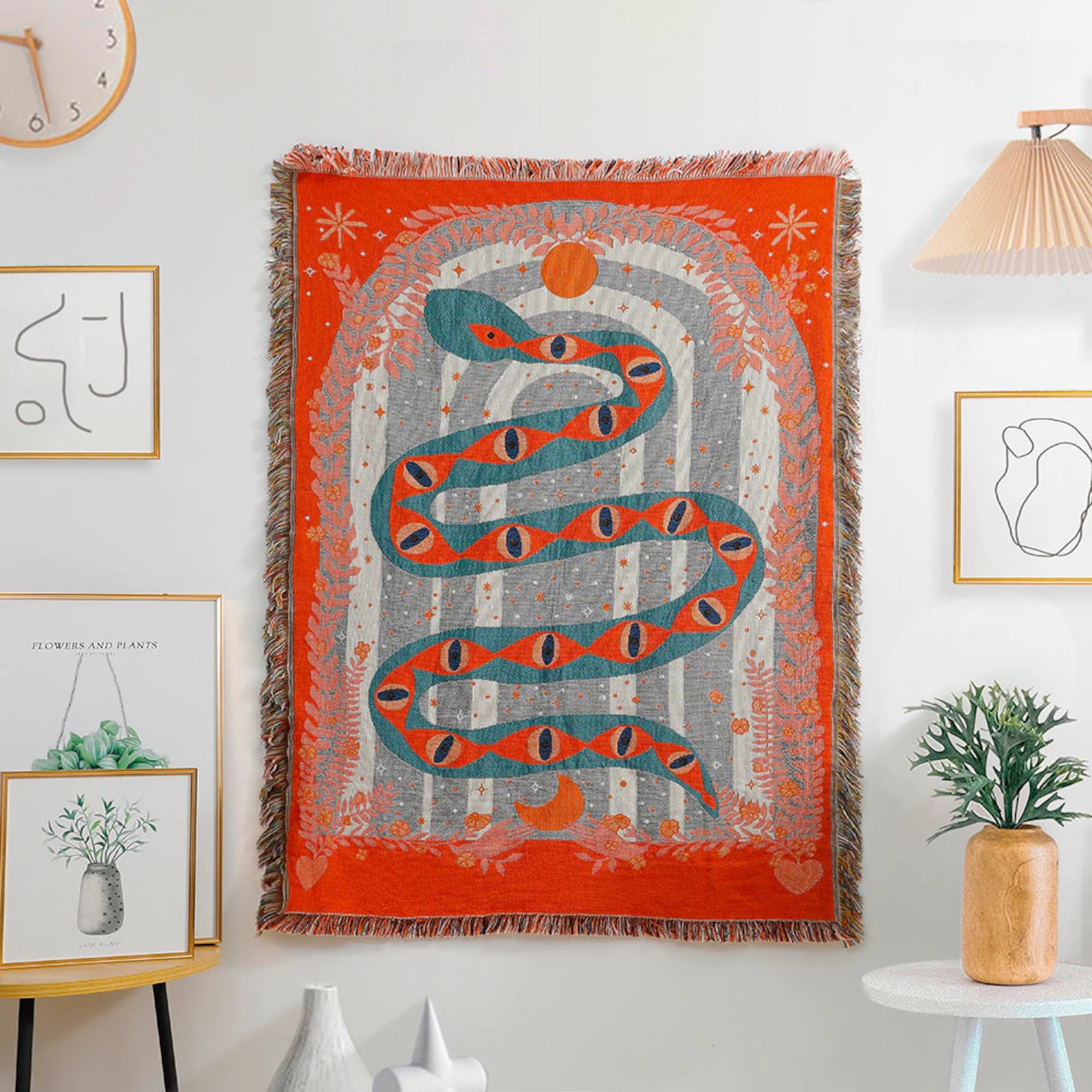 Snake Eyes Woven Throw Blanket used as tapestry image